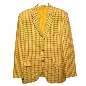 Vintage 90s Women L Yellow Plaid Blazer Light Academia Professor Preppy Heritage